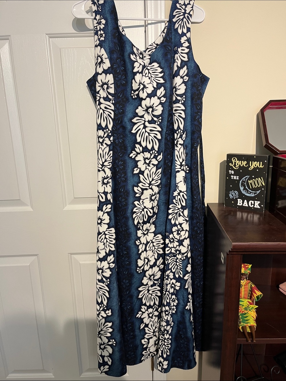 Sleeveless Navy and White Floral Maxi Dress - V-Neck